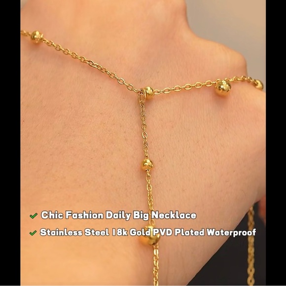 18K Gold Plated Bead Long Pendant Necklace - Picture 3 of 12